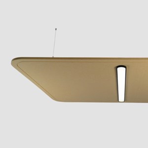 Luminaria acústica con propiedades de absorción del sonido para mejorar la acústica de las aulas en las escuelas.